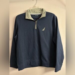 Nautica Men’s 1/4 Zip Pullover Sweatshirt, Medium, Navy Blue/Gray